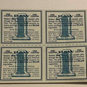 B&W Vintage Tobacco Coupon, Raleigh & Belair (8-Coupons).